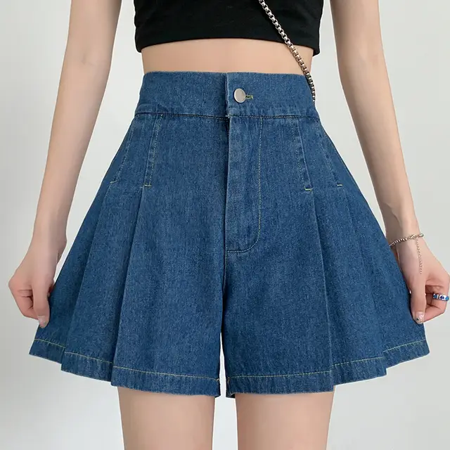 Elastic Waist Denim Shorts Women's Summer Plus Size Dark Blue - Shop at LoveMi