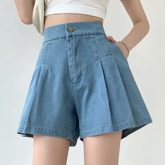 Elastic Waist Denim Shorts Women's Summer Plus Size Light Blue - Shop at LoveMi