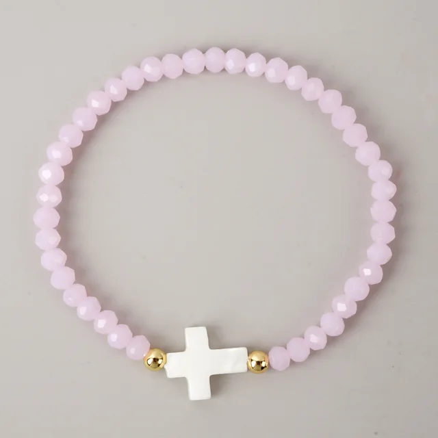 Copper Bead Shell Cross Color Crystal Handmade Beaded Bracelet B23111502C - Shop at LoveMi