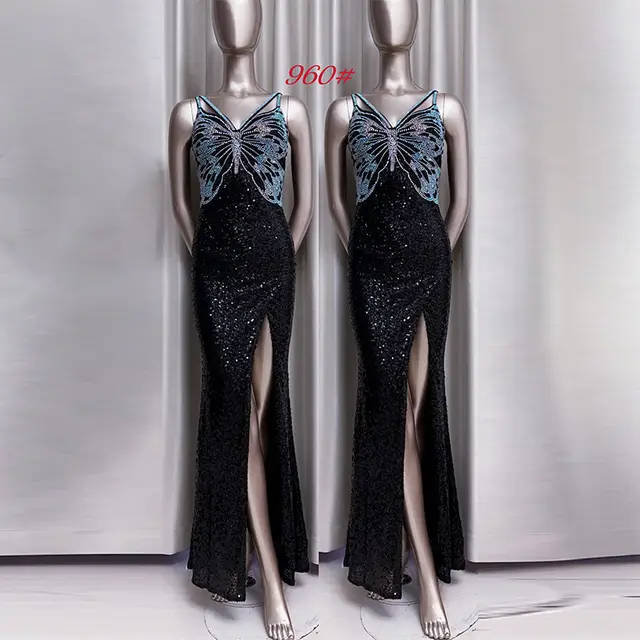 New Sequined Evening Dress Autumn And Winter Purple French Style High Sense Banquet Black - Shop at LoveMi