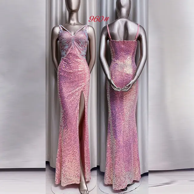 New Sequined Evening Dress Autumn And Winter Purple French Style High Sense Banquet Pink - Shop at LoveMi