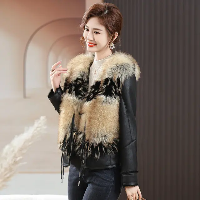 Middle aged Women's Clothing Winter Leather Coat Casual Fashionable Jacket Black - Shop at LoveMi