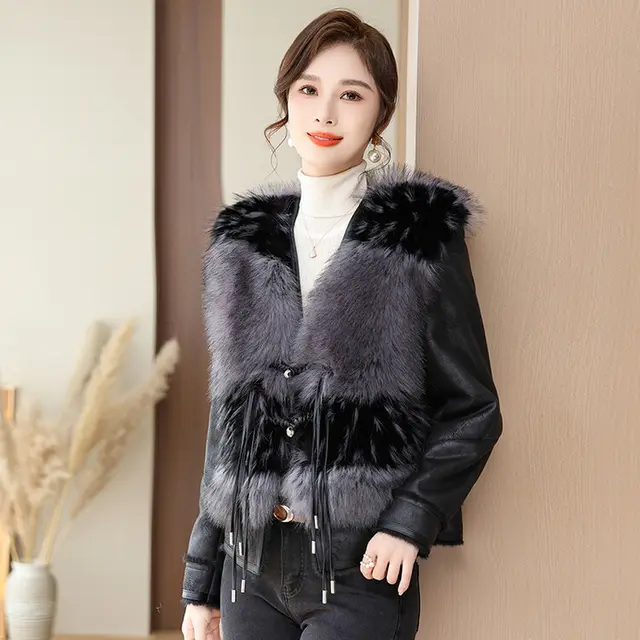 Middle aged Women's Clothing Winter Leather Coat Casual Fashionable Jacket Gray - Shop at LoveMi