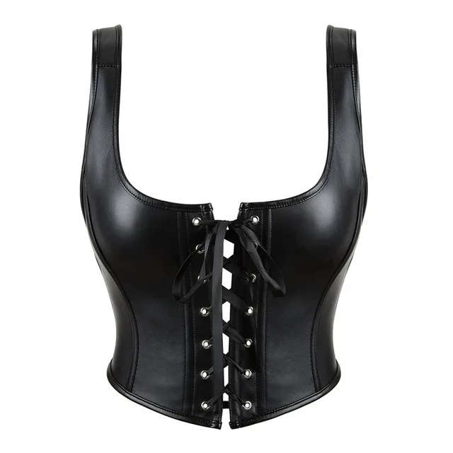 PU Leather Women's Tube Top Bodybuilding Corset Black - Shop at LoveMi
