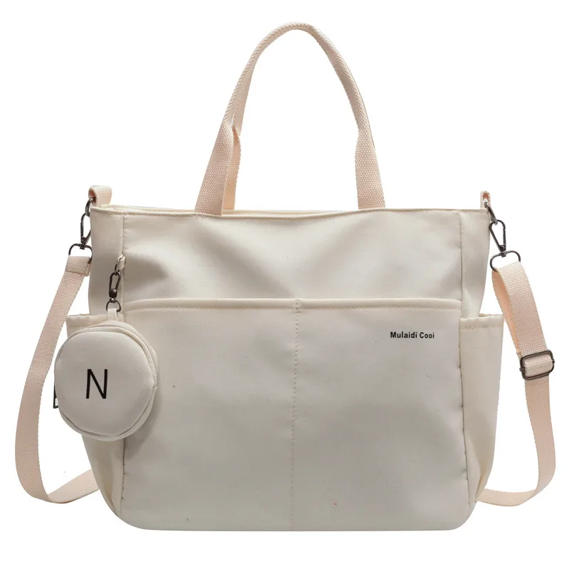 Niche Casual Fashion Nylon Canvas Tote Bag For Women White - Shop at LoveMi