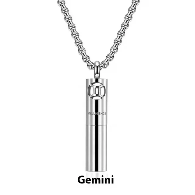 Stainless Steel Hollow Aromatherapy Twelve Constellation Perfume Bottle Necklace Gemini Single Pendant - Shop at LoveMi