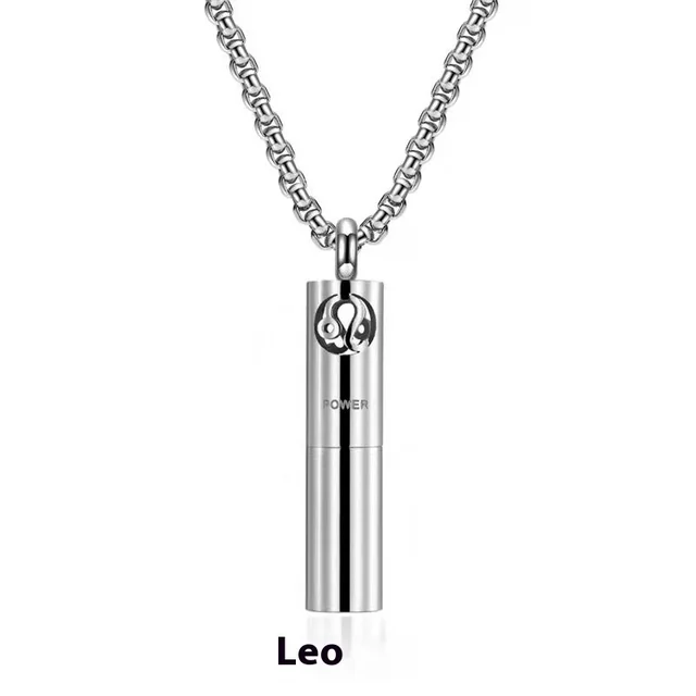 Stainless Steel Hollow Aromatherapy Twelve Constellation Perfume Bottle Necklace Leo Single Pendant - Shop at LoveMi