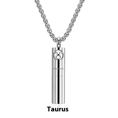 Stainless Steel Hollow Aromatherapy Twelve Constellation Perfume Bottle Necklace Taurus Single Pendant - Shop at LoveMi