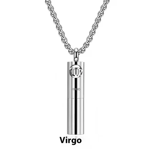 Stainless Steel Hollow Aromatherapy Twelve Constellation Perfume Bottle Necklace Virgo Single Pendant - Shop at LoveMi