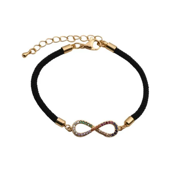 Fashion Copper Zircon Bracelet For Couple Ornament Cb00114 Black Rope - Shop at LoveMi