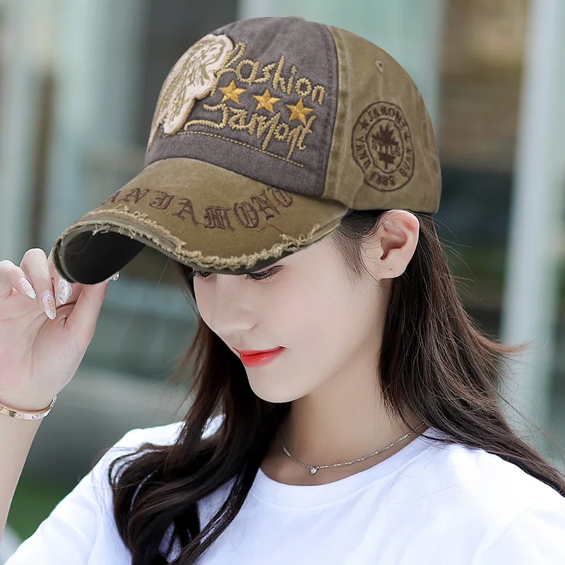 Embroidered Casual Letter Baseball Cap Distressed Outdoor - Coffee