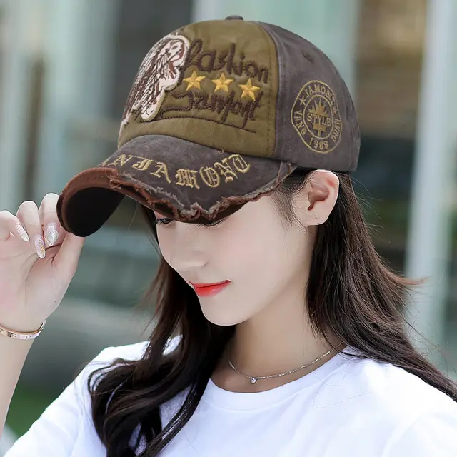 Embroidered Casual Letter Baseball Cap Distressed Outdoor Coffee - Shop at LoveMi
