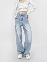 New American High Street Loose Drooping Wide Leg Draggle-tail Straight Trousers - Light Blue