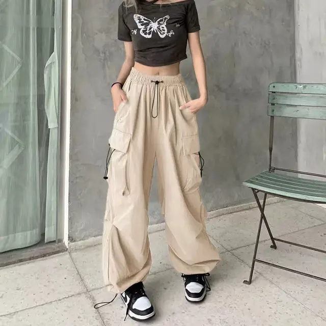 American Retro Workwear Casual Pants Straight Drooping Ankle tied Ins Apricot - Shop at LoveMi
