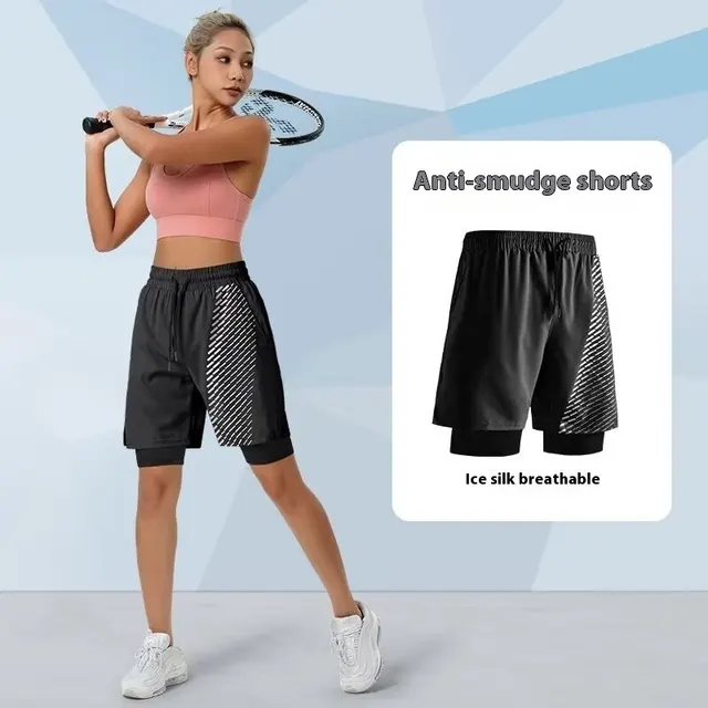 Lightweight Fake Two piece Ice Silk Quick drying Sports Shorts Black - Shop at LoveMi