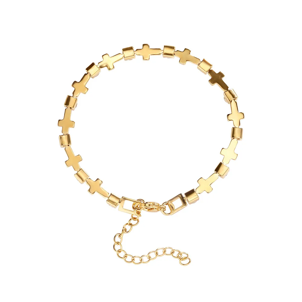 Cross Stitching Zircon Stainless Steel Bracelet Gold 8 Inches - Shop at LoveMi
