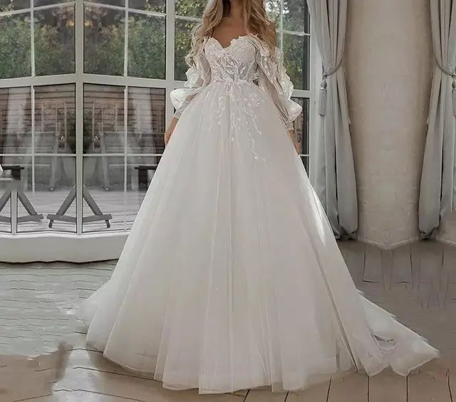 Boho Bride Gown Puff Sleeve Off Shoulder Wedding Dresses White - Shop at LoveMi