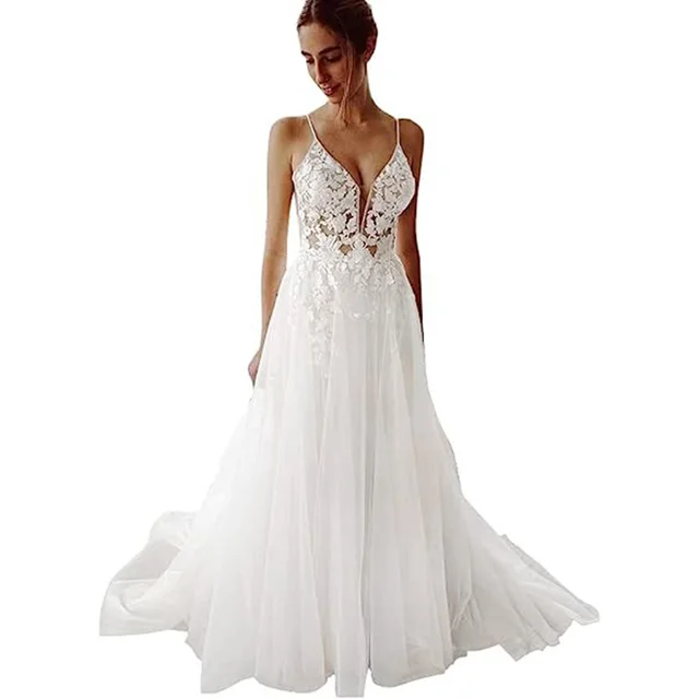 Women's Wedding Dress Lace Strap Backless White - Shop at LoveMi