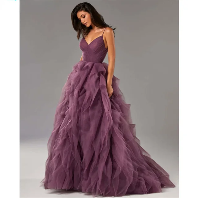 Evening Gown Prom Irregular Spaghetti strap Mesh Long Dress Picture Color - Shop at LoveMi