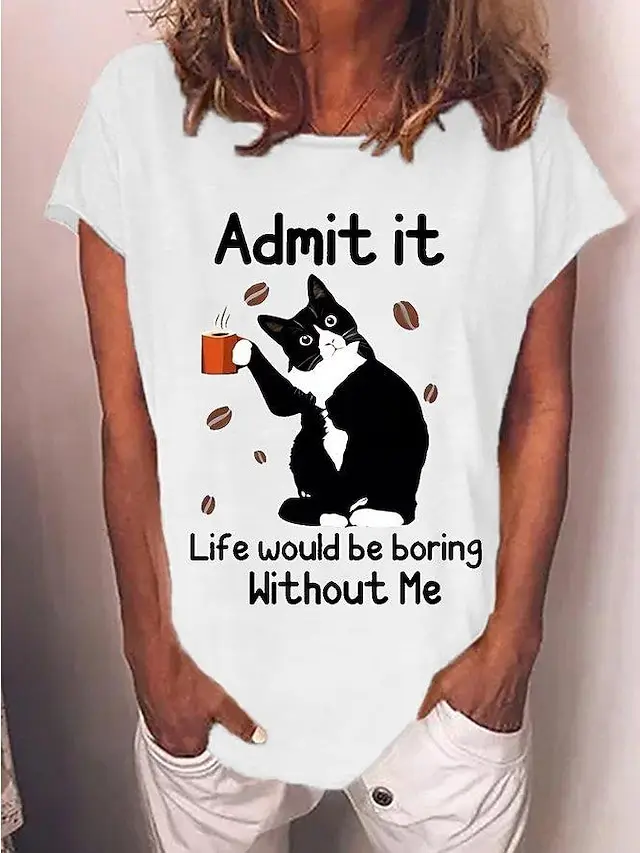 Women's Black Cat Digital Printed Short sleeved T shirt Pattern 3 - Shop at LoveMi