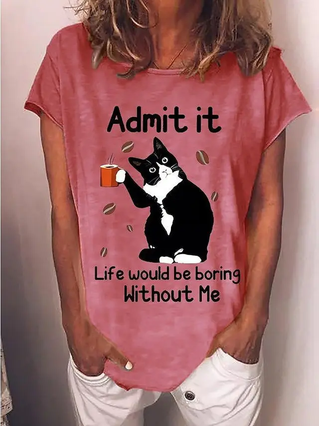 Women's Black Cat Digital Printed Short sleeved T shirt Pattern 4 - Shop at LoveMi