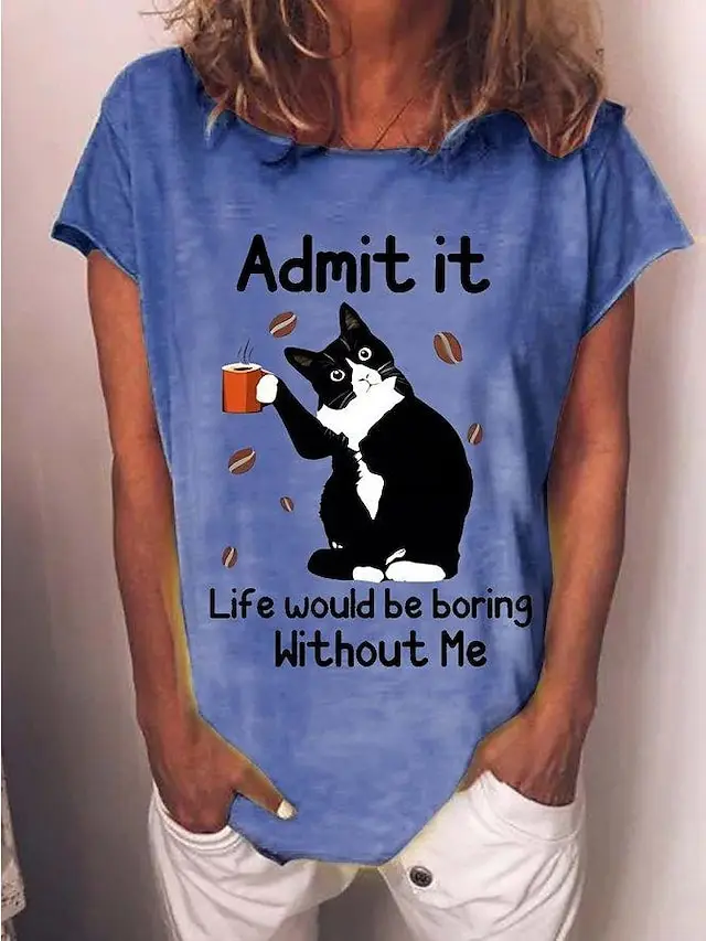 Women's Black Cat Digital Printed Short sleeved T shirt Pattern 5 - Shop at LoveMi