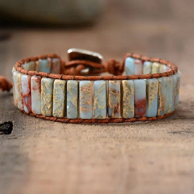 Handmade Beaded Weave Winding Bracelet Shoushan Stone - Shop at LoveMi