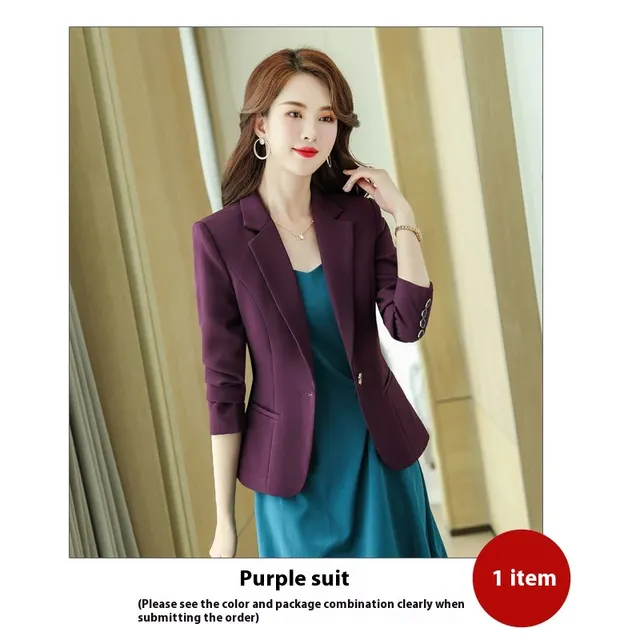 Korean Style Casual Slim Fit Waist tight Spring And Autumn Black Small Business Suit Purple Coat - Shop at LoveMi