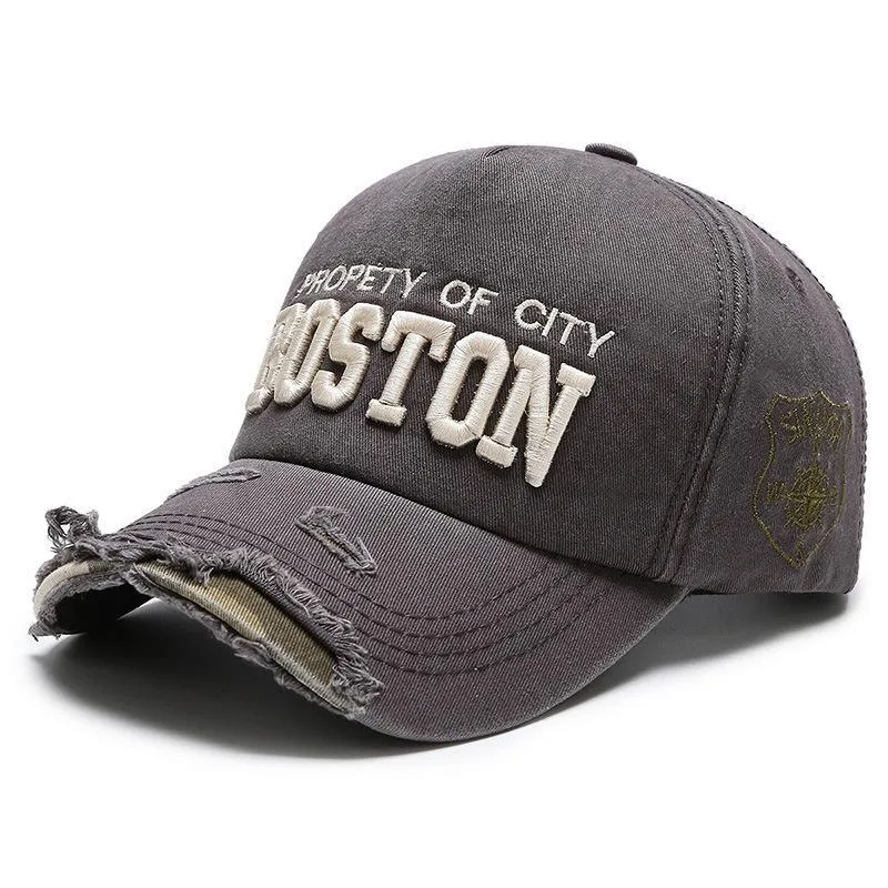 Women's Fashion Embroidered Ripped Cool Baseball Hat - Gray