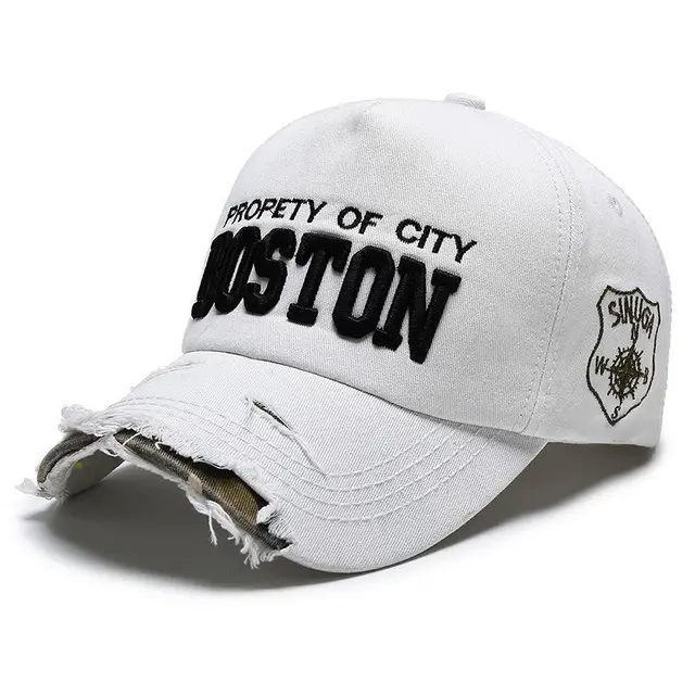 Women's Fashion Embroidered Ripped Cool Baseball Hat White - Shop at LoveMi