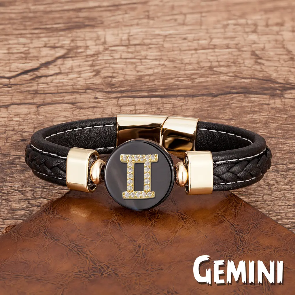 Twelve Constellation Leather Rope Woven Bracelet Retro Fashion - Gemini