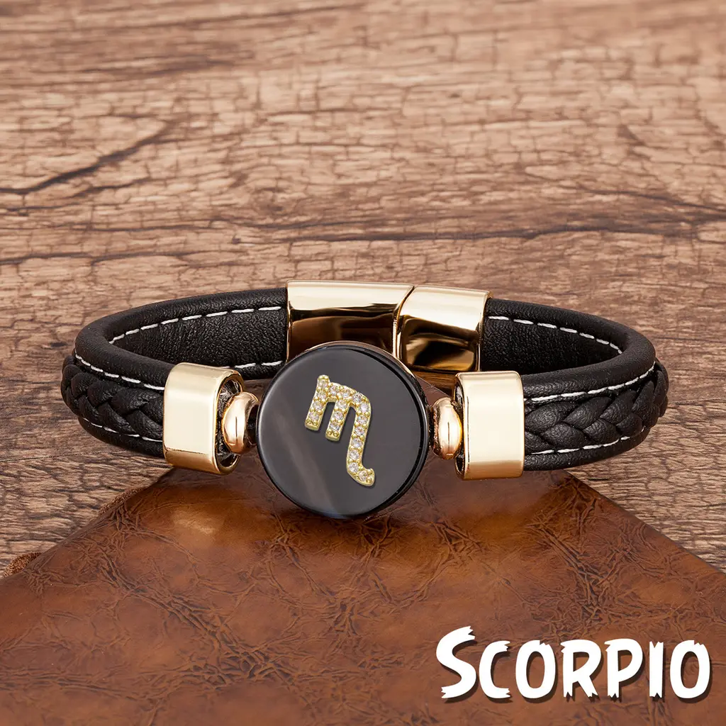 Twelve Constellation Leather Rope Woven Bracelet Retro Fashion - Scorpio