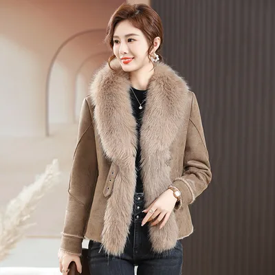 Fur Integrated Women's Short Coat Southern Winter Temperament Camel - Shop at LoveMi