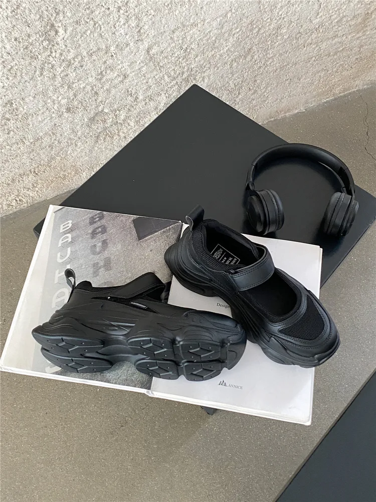 Mary Jane Women's Shoes Velcro Hollow Sneakers Platform Sandals Black - Shop at LoveMi