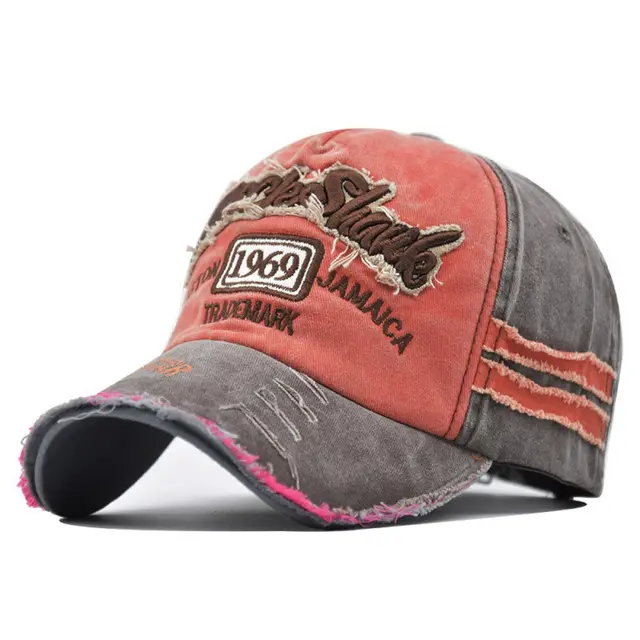 Ripped Retro Duck Tongue Stitching Letters Baseball Hat Orange Coffee - Shop at LoveMi