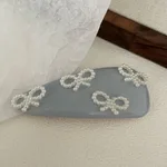 Leather Pearl Barrettes Women's Bow - Blue