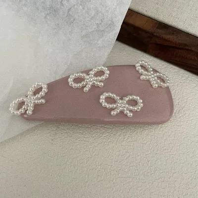 Leather Pearl Barrettes Women's Bow Pink - Shop at LoveMi