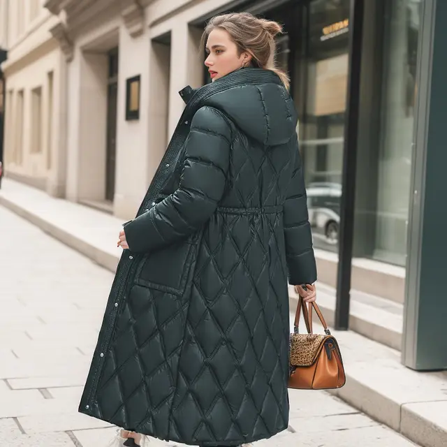 Thick Mid length Below The Knee Hooded Winter Women's Down Jacket Green - Shop at LoveMi