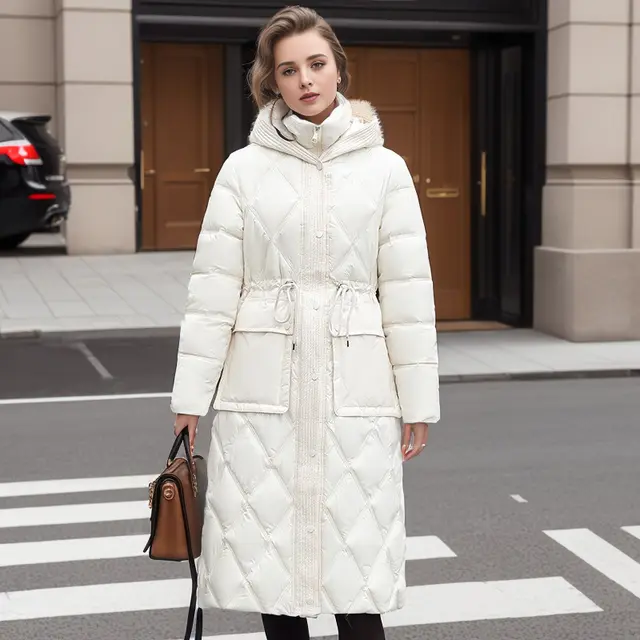 Thick Mid length Below The Knee Hooded Winter Women's Down Jacket White - Shop at LoveMi