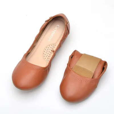 Foreign Trade Foldable Ballet Shoes Women's Shallow Mouth Soft Casual Brown - Shop at LoveMi