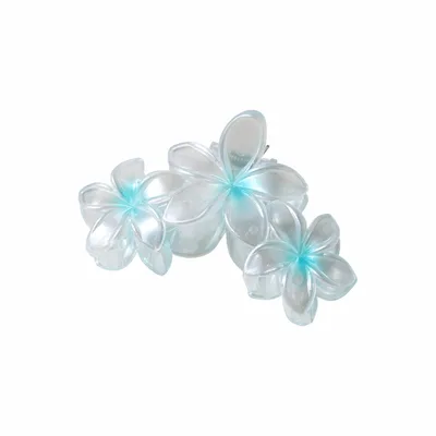 Pearlescent Plumeria Rubra Barrettes Updo 3 Flowers White Pearl Blue - Shop at LoveMi