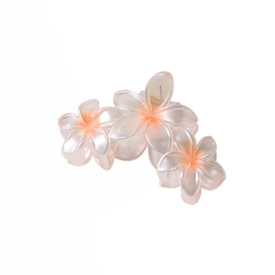 Pearlescent Plumeria Rubra Barrettes Updo 3 Flowers White Pearl Orange - Shop at LoveMi