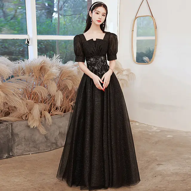 New Birthday Banquet Party Elegant Socialite Host Fairy Slim Evening Dress For Women Black Long - Shop at LoveMi