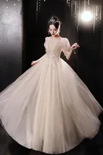 New Birthday Banquet Party Elegant Socialite Host Fairy Slim Evening Dress For Women - Light Champagne Color Long-Xl - View 1