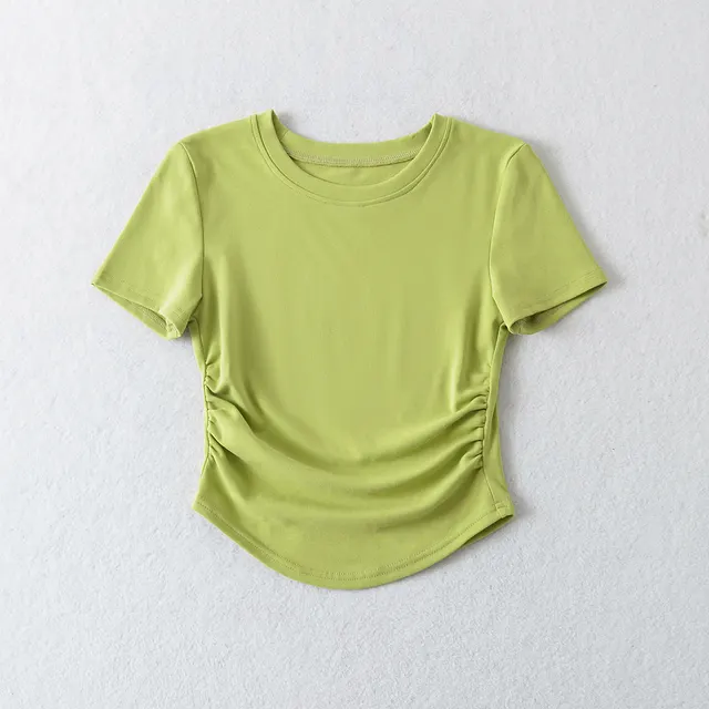 Spring Slim fitting Top Hot Girl Drawstring Round Neck T shirt Fruit Green - Shop at LoveMi