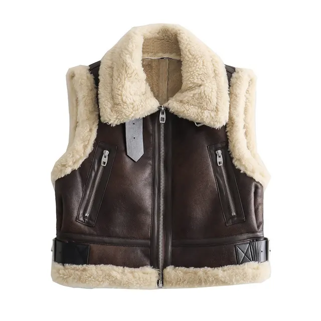 Women's Slim fit Fleece lined Lapel Double sided Short Vest Jacket - Shop at LoveMi