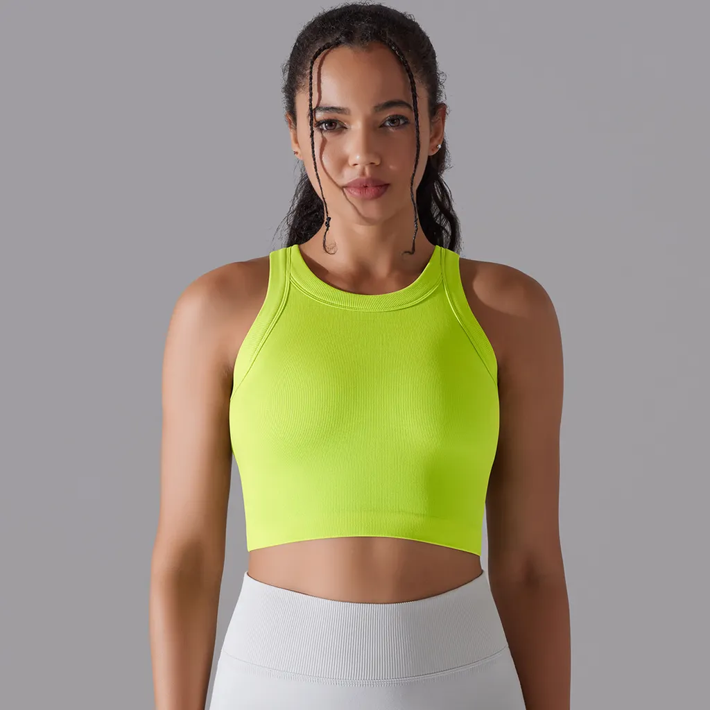 Women's Sleeveless Vest Running Fitness Seamless Knitted Sports Top - Celery Colors