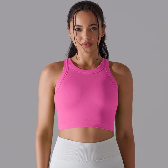 Women's Sleeveless Vest Running Fitness Seamless Knitted Sports Top Rose Red - Shop at LoveMi