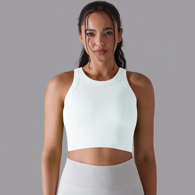 Women's Sleeveless Vest Running Fitness Seamless Knitted Sports Top White - Shop at LoveMi