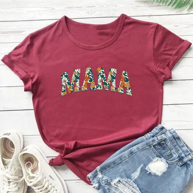MAMA Mother's Day Letter Printed Casual T shirt Wine Red T Color - Shop at LoveMi